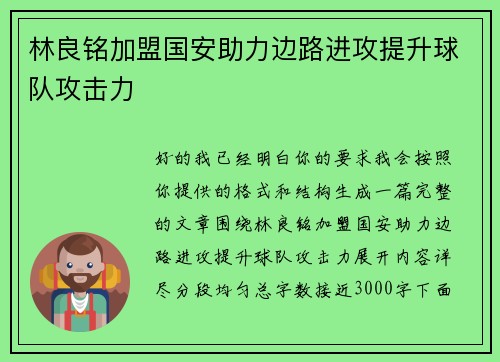 林良铭加盟国安助力边路进攻提升球队攻击力